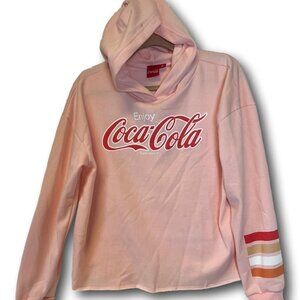 Awesome Pink COCA-COLA Logo Crop Casual Soft Hoodie Size: XL - Brand New